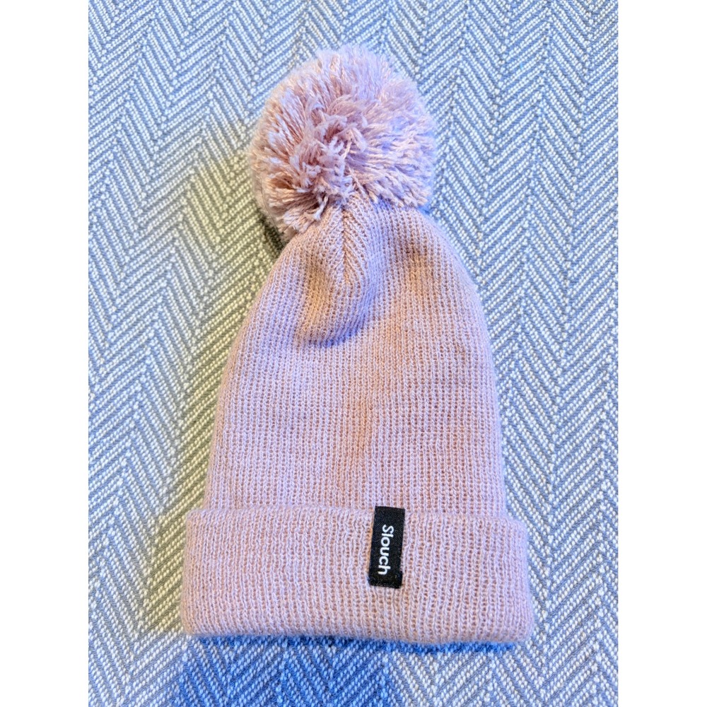 Infant Slouch Headwear Beanie Pink Knit Pom Pom Winter Hat Dusty Rose Slouchy